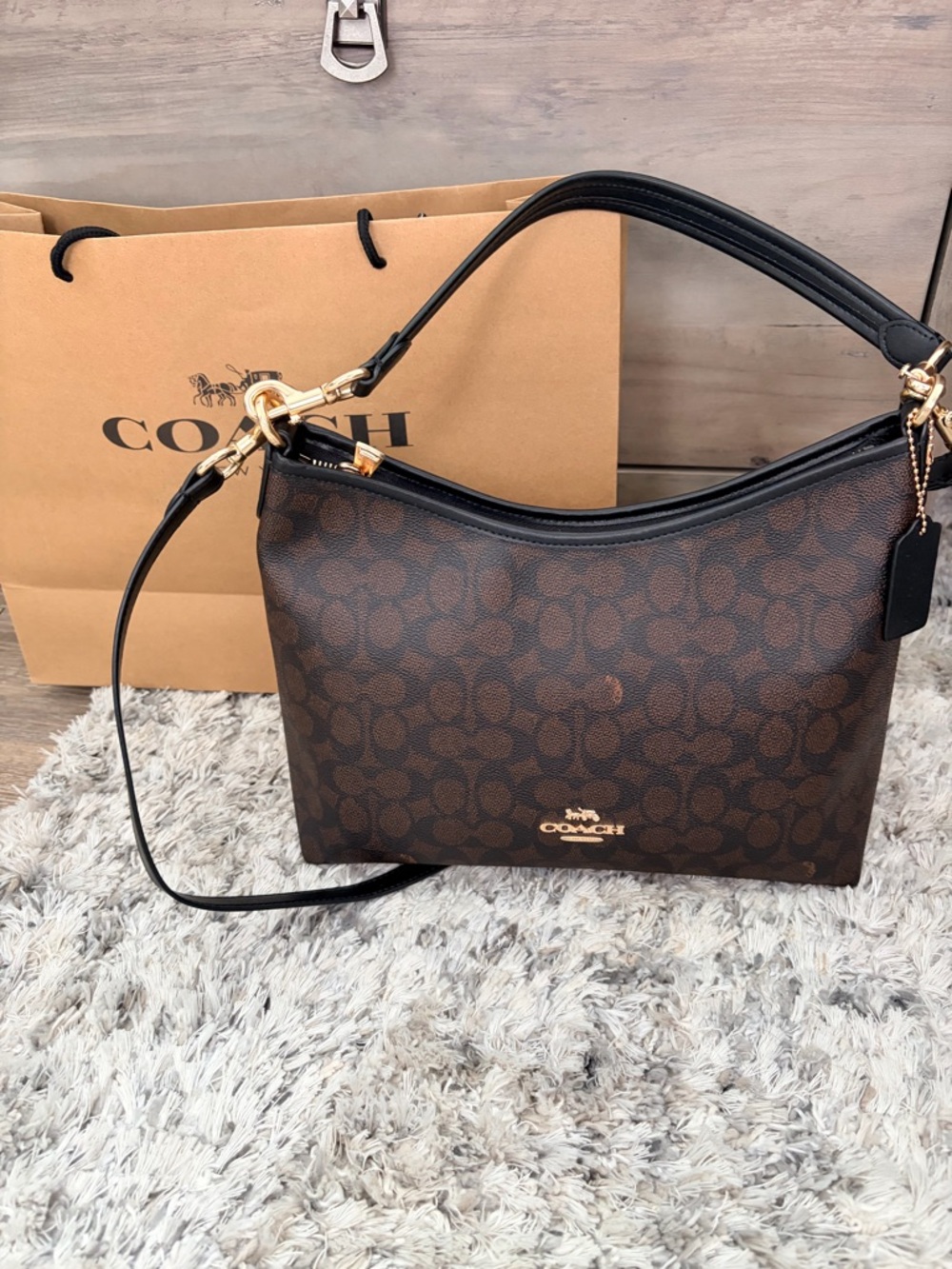 Coach Brown & Black Signature Hobo Shoulder Bag